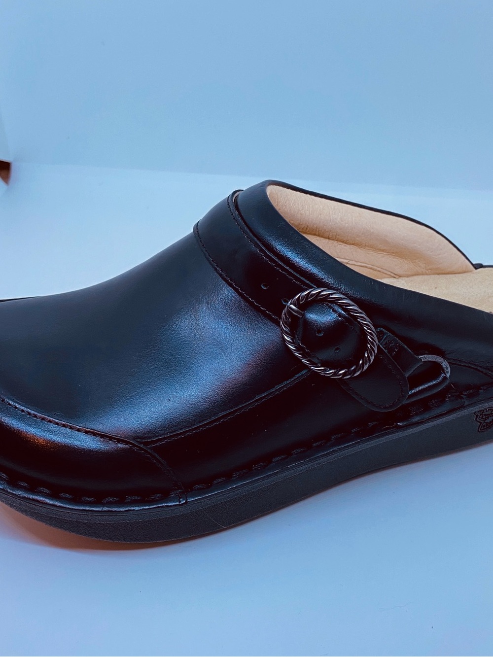 Alegria Seville Black Leather Mule w/ Backstrap.Slip Resistant Sole;Wide Toe Box